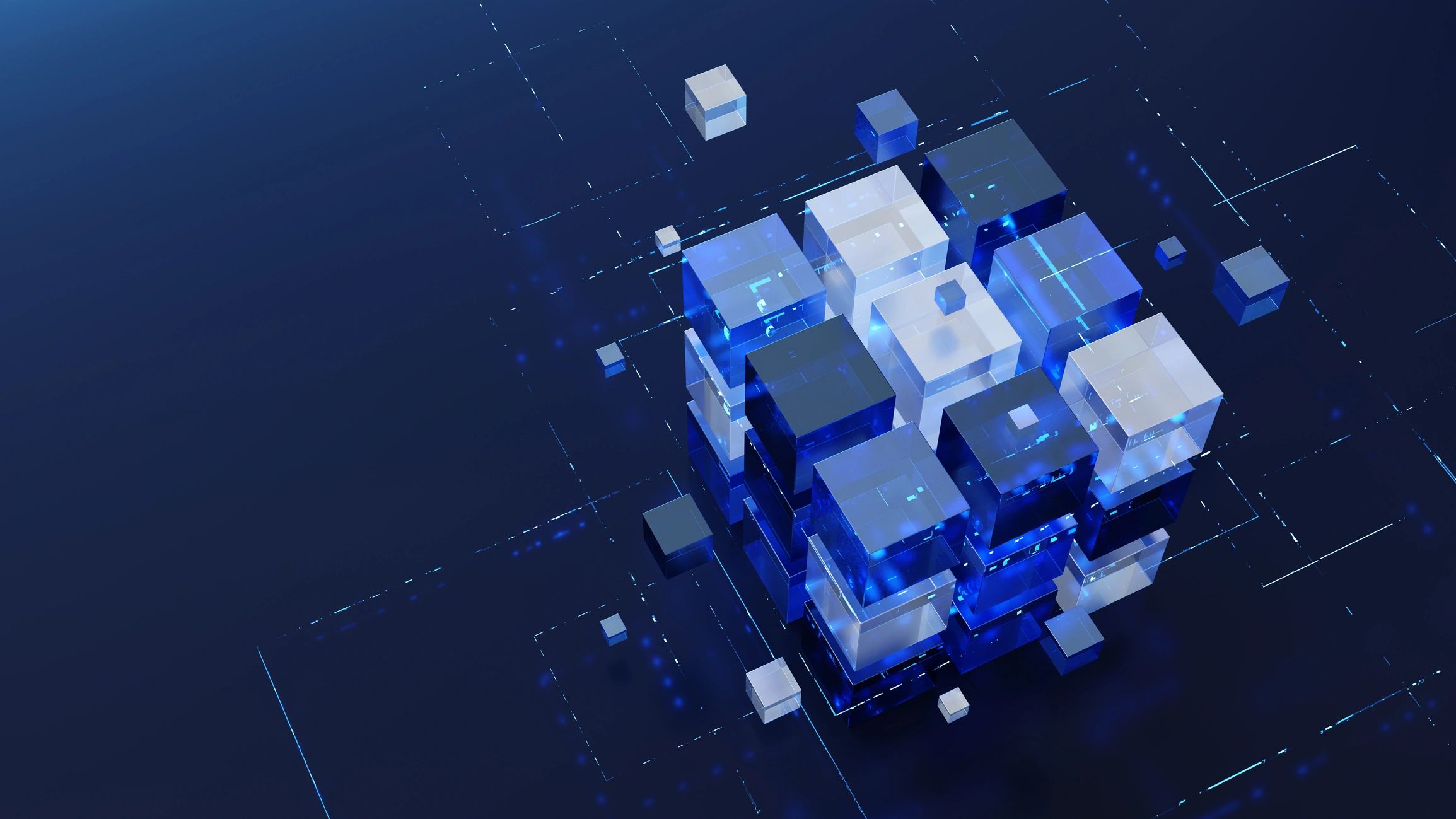Digital technology symbol. Futuristic cube formation, abstract 3d