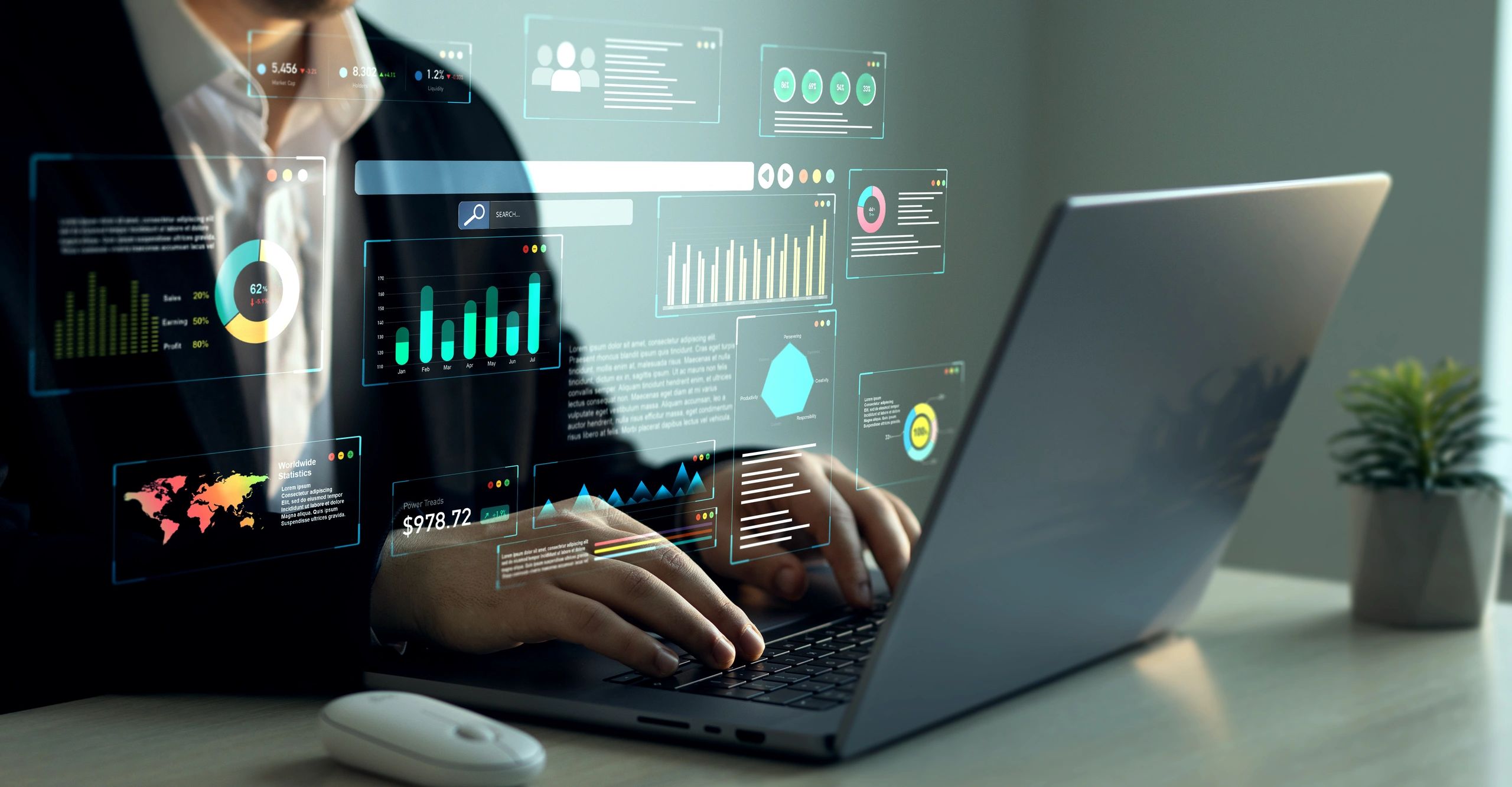 Businessman using KPI dashboard.Management data System KPI connected